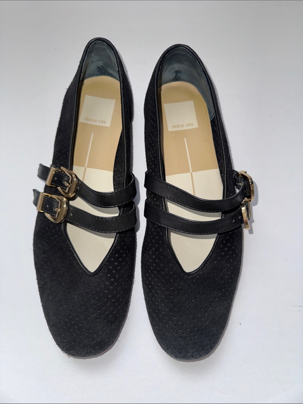 Dolce Vita Black Suede Double-Strap Buckle Flats